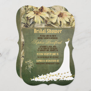 Gold Daisies With Sage Wedding Bridal Shower Card
