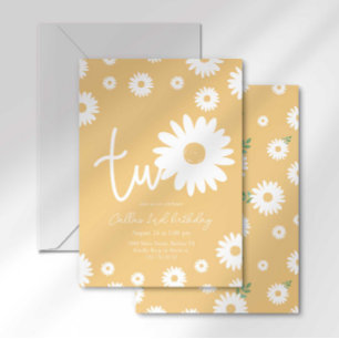 Gold Daisy 2nd Birthday Invitation