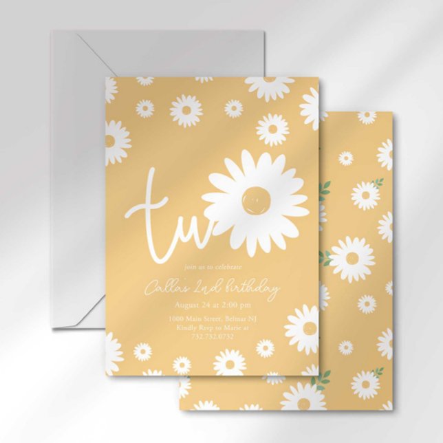 Gold Daisy 2nd Birthday Invitation (Creator Uploaded)