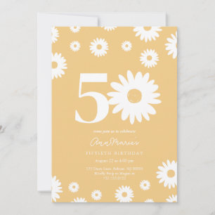 Gold Daisy 50th Birthday Invitation