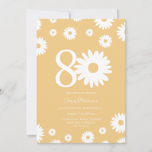 Gold Daisy 80th Birthday Invitation (Front)