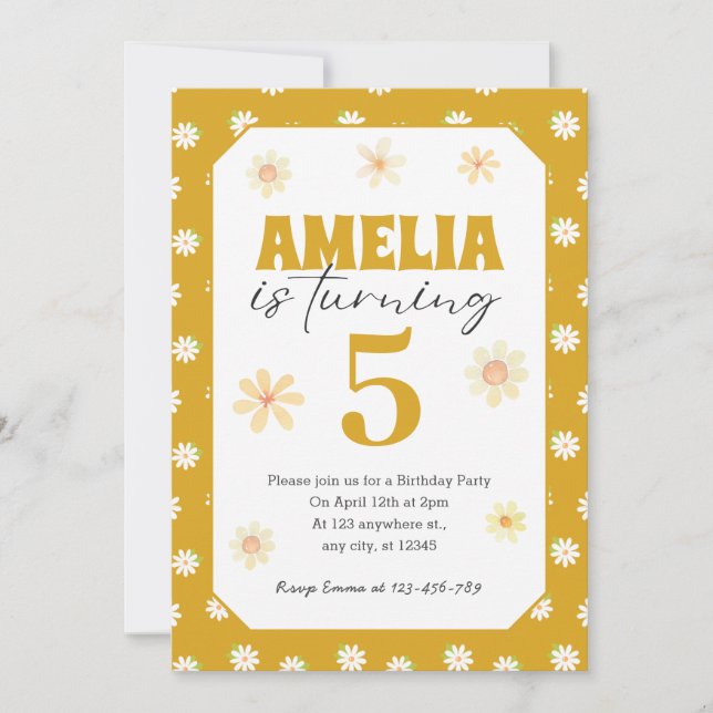 Gold Daisy Birthday Party Invitation Any Age (Front)
