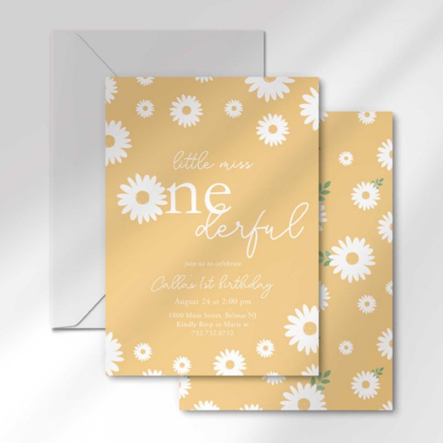 Gold Daisy Little Miss Onederful Invitation (Creator Uploaded)