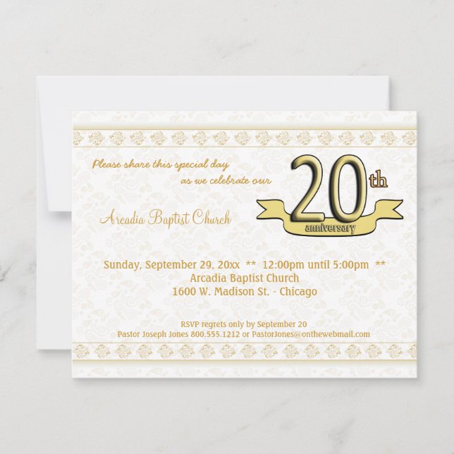 Gold Damask 20th Anniversary Celebration Invite (Front)