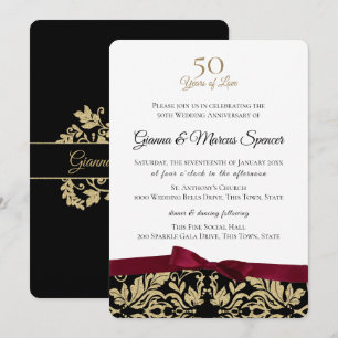 Gold Damask 50th Anniversary Invitation