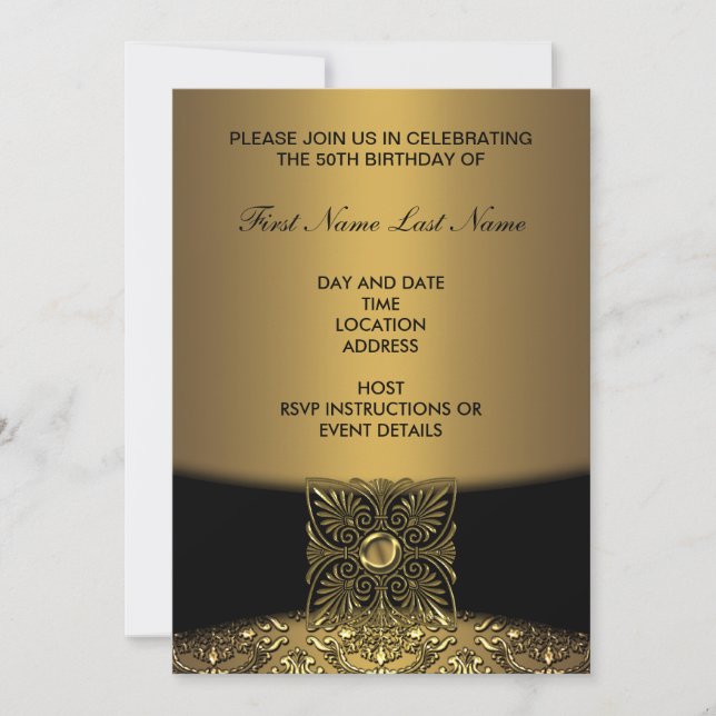Gold Damask 50th Birthday Party Invitation (Front)