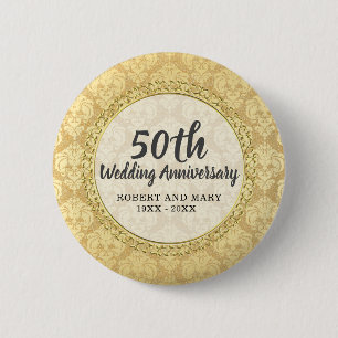 Gold Damask 50th Wedding Anniversary 6 Cm Round Badge