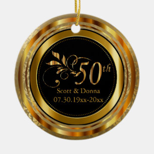 Gold Damask 50th Wedding Anniversary Ceramic Tree Decoration