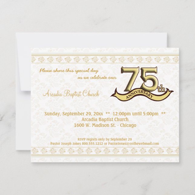 Gold Damask 75th Anniversary Celebration Invite (Front)