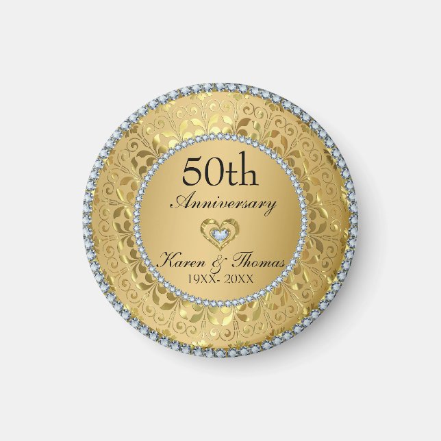 Gold Damask And Diamonds- Anniversary Magnet (Front)
