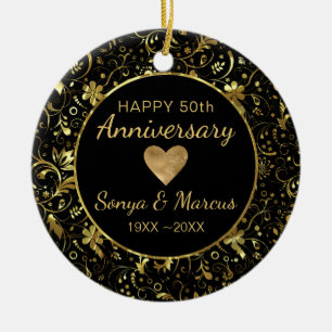 Gold Damask And Heart Ceramic Tree Decoration