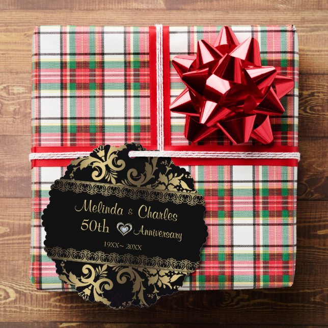 Gold Damask And Lace Wedding Anniversary  Tree Decoration Card (Insitu (Gift))