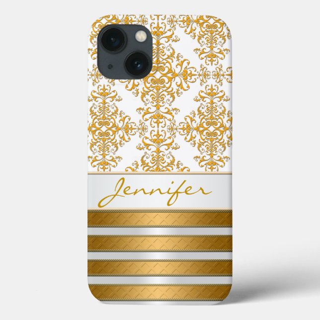 Gold Damask and Stripes Personalised Case-Mate iPhone Case (Back)