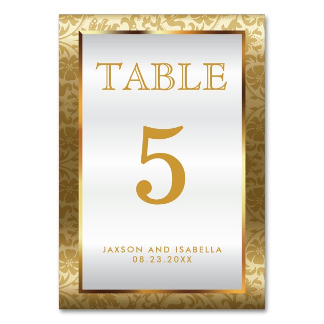 Gold Damask and White Satin - Table Card (Front)