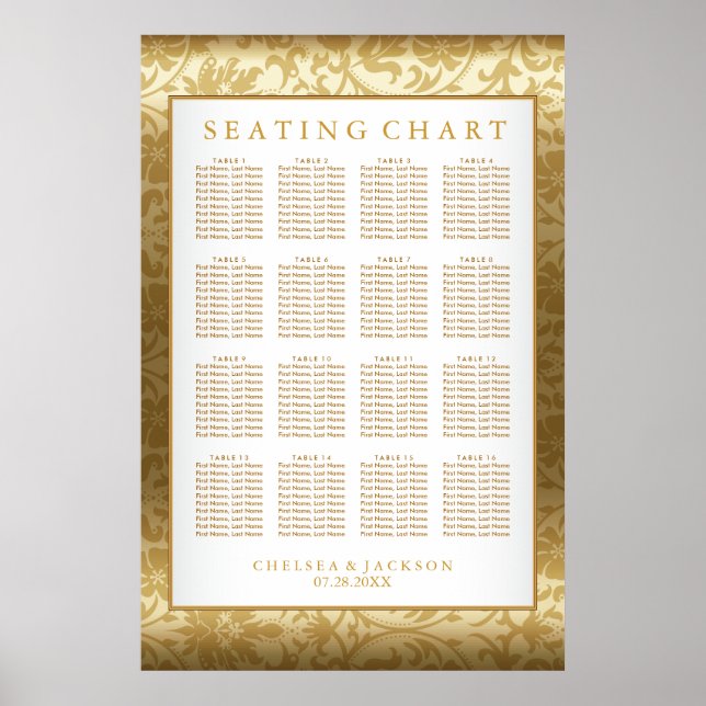 Gold Damask and White - Seating Chart (Front)