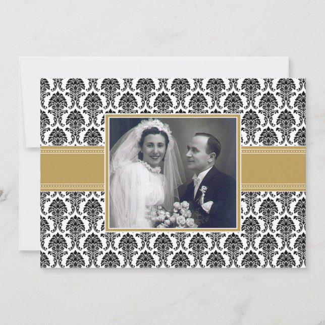 Gold Damask Anniversary Party Invitation (Front)