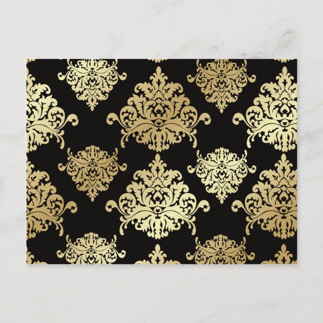gold,damask,antique,vintage,pattern,elegant,black, postcard (Front)
