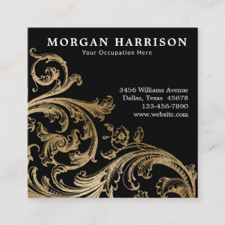 Gold Damask Baroque Swirl Square Business Card
