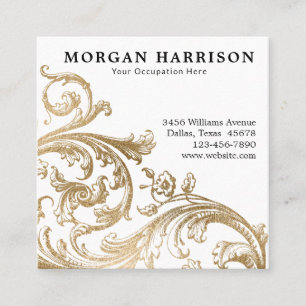 Gold Damask Baroque Swirl Square Business Card