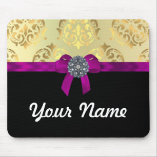 Gold damask & black personalised mouse mat