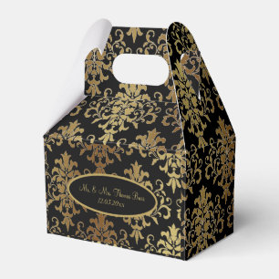 Gold Damask Black Script Wedding Elegant Favour Box