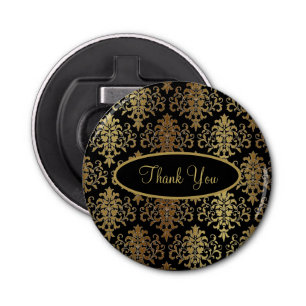 Gold Damask Black Script Wedding Elegant Thank You Bottle Opener