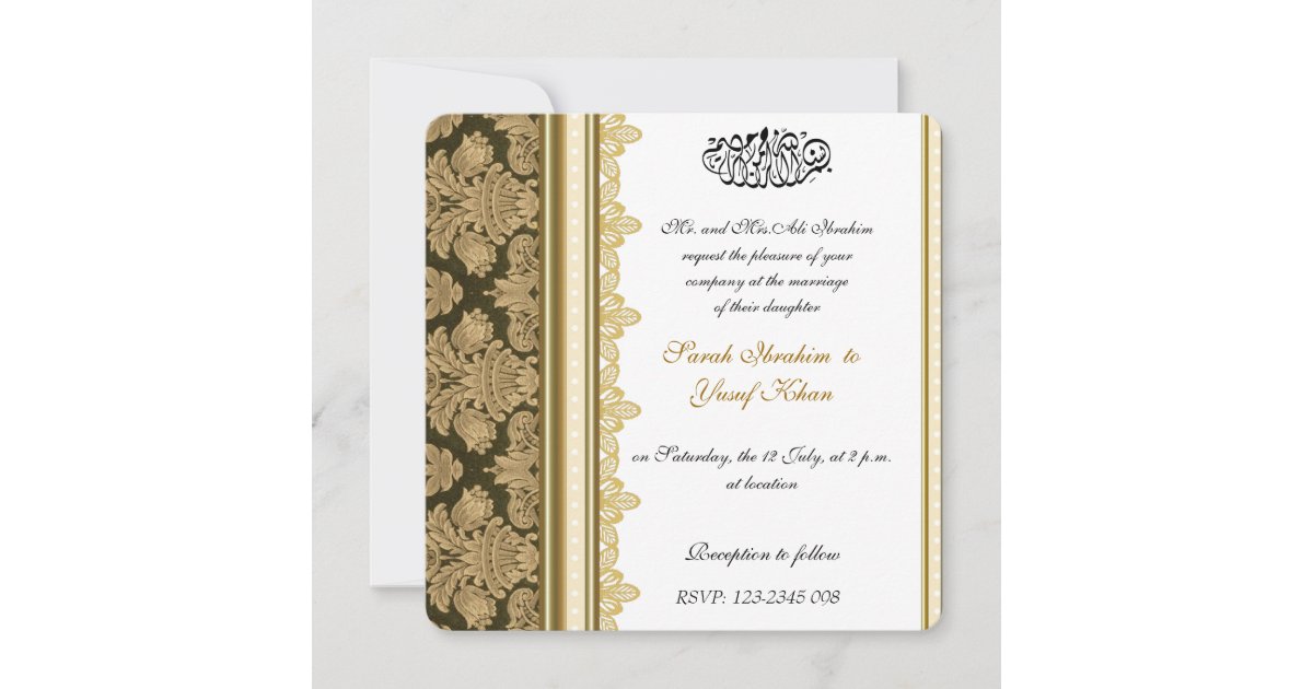 Gold Damask Brocade Muslim wedding Invitation | Zazzle