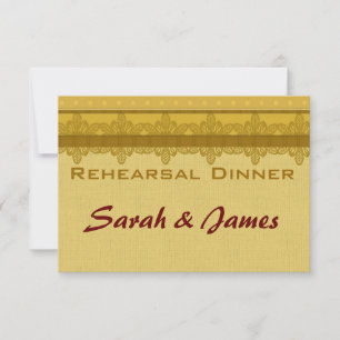 Gold damask brocade Vintage wedding rehearsal Invitation