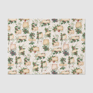 Gold Damask, Christmas Greetings & Vintage Holly Tissue Paper
