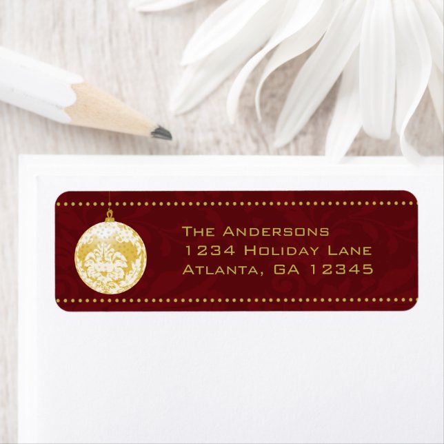 Gold Damask Christmas Ornament on Garnett (Insitu)