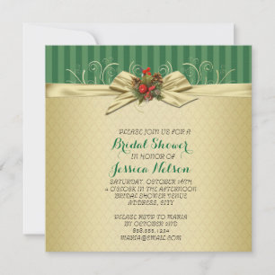 Gold Damask Christmas Ribbon Bridal Shower Invitation