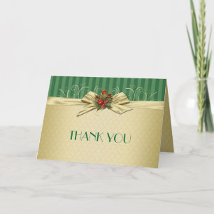 Gold Damask Christmas Ribbon Thank you Card