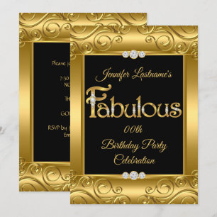 Gold Damask Diamond Fabulous Birthday Party Invitation