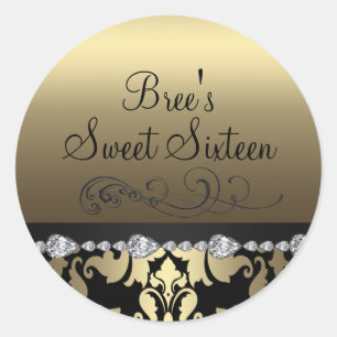 Gold Damask & Diamond Sweet 16 Sticker