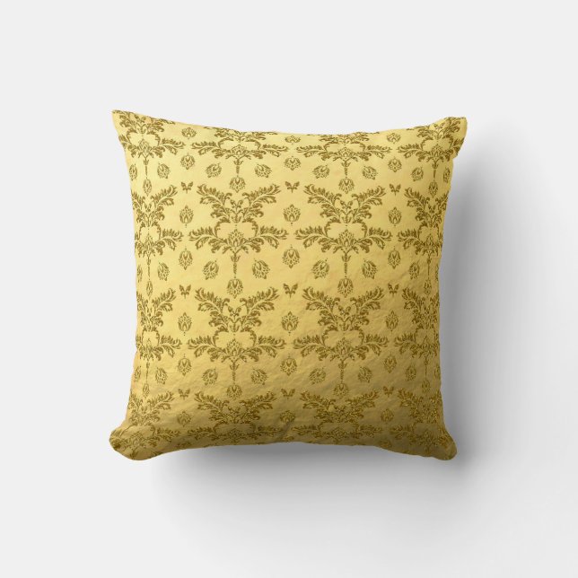 Gold Damask Faux Gold Foil Throw Pillow (Front)