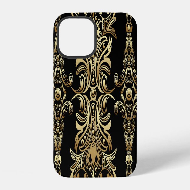 Gold Damask, Floral Arabesque Pattern. iPhone Case (Back)