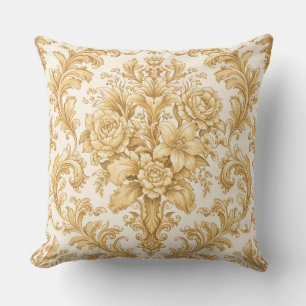 Gold Damask Floral Cushion