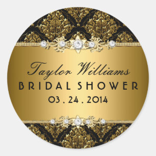 Gold Damask & Floral Jewel Bridal Shower Sticker