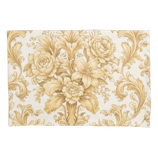 Gold Damask Floral Pillowcase