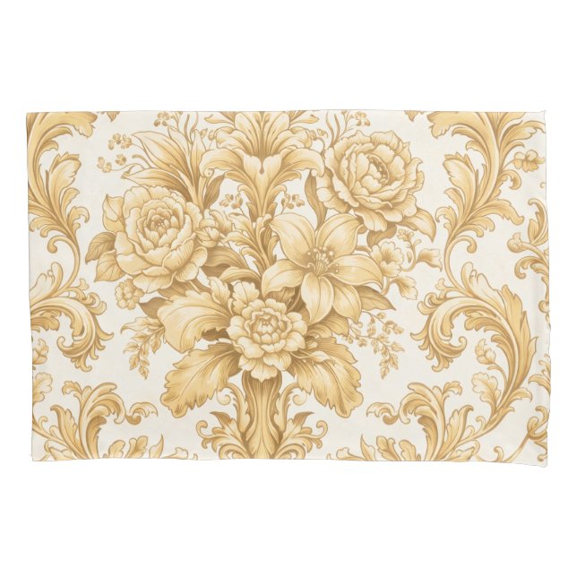 Gold Damask Floral Pillowcase (Front)