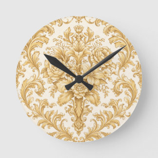 Gold Damask Floral Round Clock