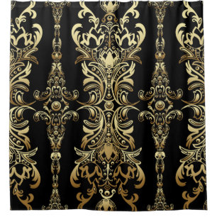 Gold damask floral seamless pattern with arabesque shower curtain