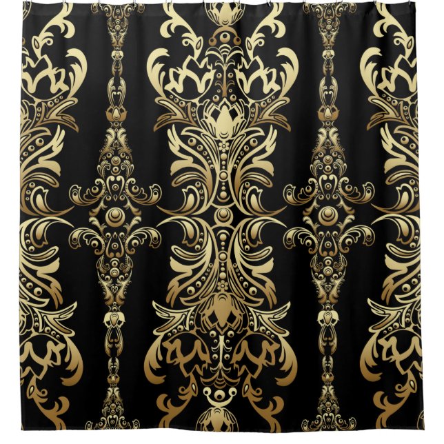 Gold damask floral seamless pattern with arabesque shower curtain (Front)