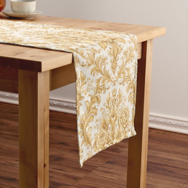 Gold Damask Floral Short Table Runner (In Situ)