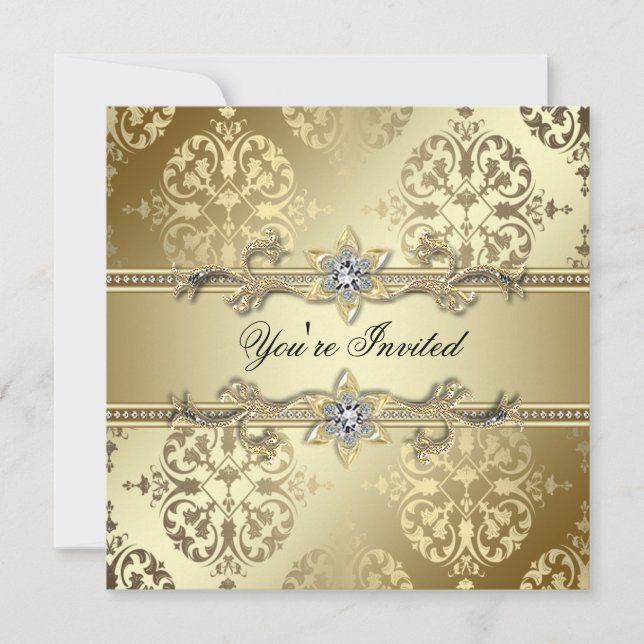 Gold Damask Gold Party Invitation (Front)