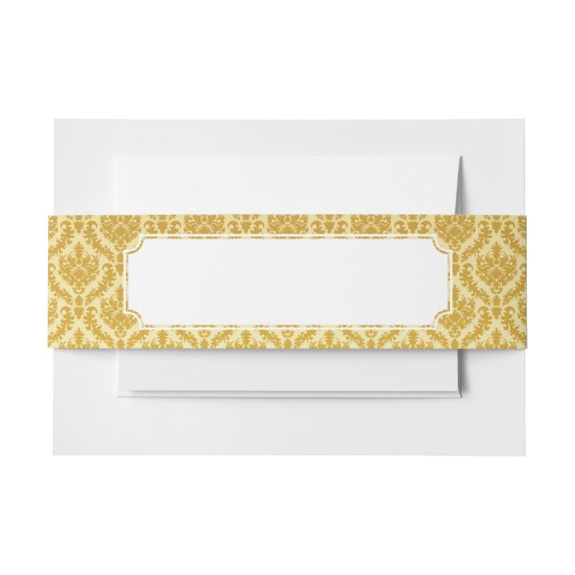 Gold damask invitation belly band (Front Example)