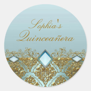 Gold Damask & Jewel Quinceanera Sticker