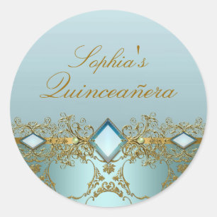 Gold Damask & Jewel Quinceanera Sticker
