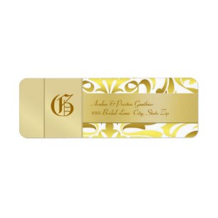 Gold Damask Monogram Gold Wedding Address Label