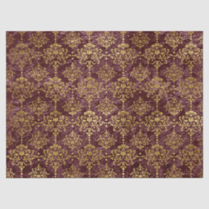 Gold Damask on Burgundy Background Decoupage Tissue Paper